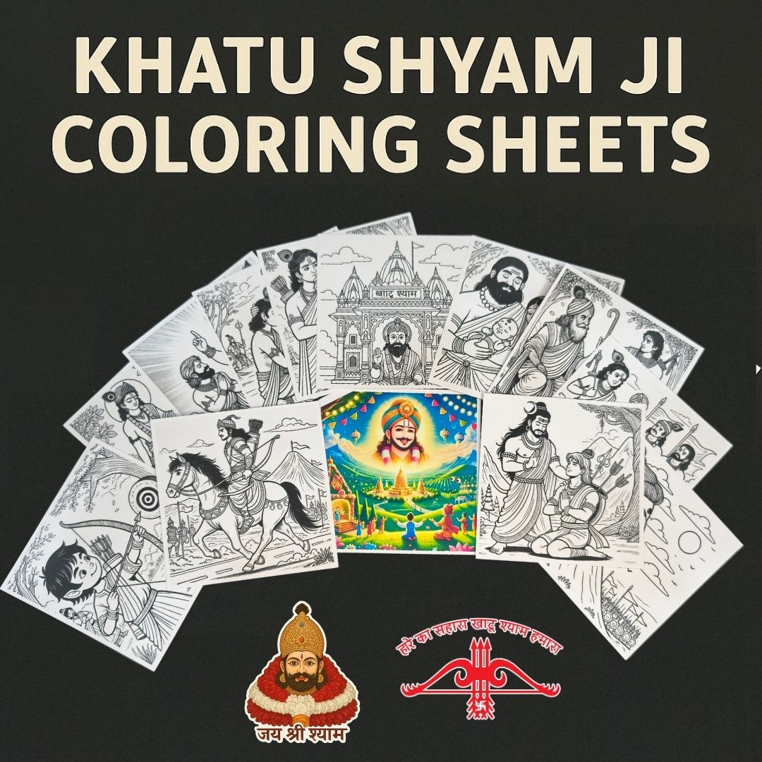 Shree Khatu Shyam Ji Coloring Set – 11 Mythological Sheets + 2 Divine Stickers