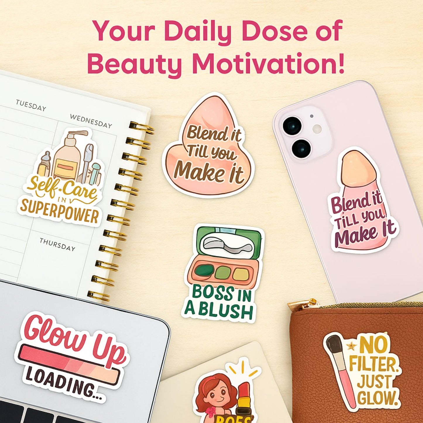 Glow Up Goals: Beauty Creator Sticker Pack