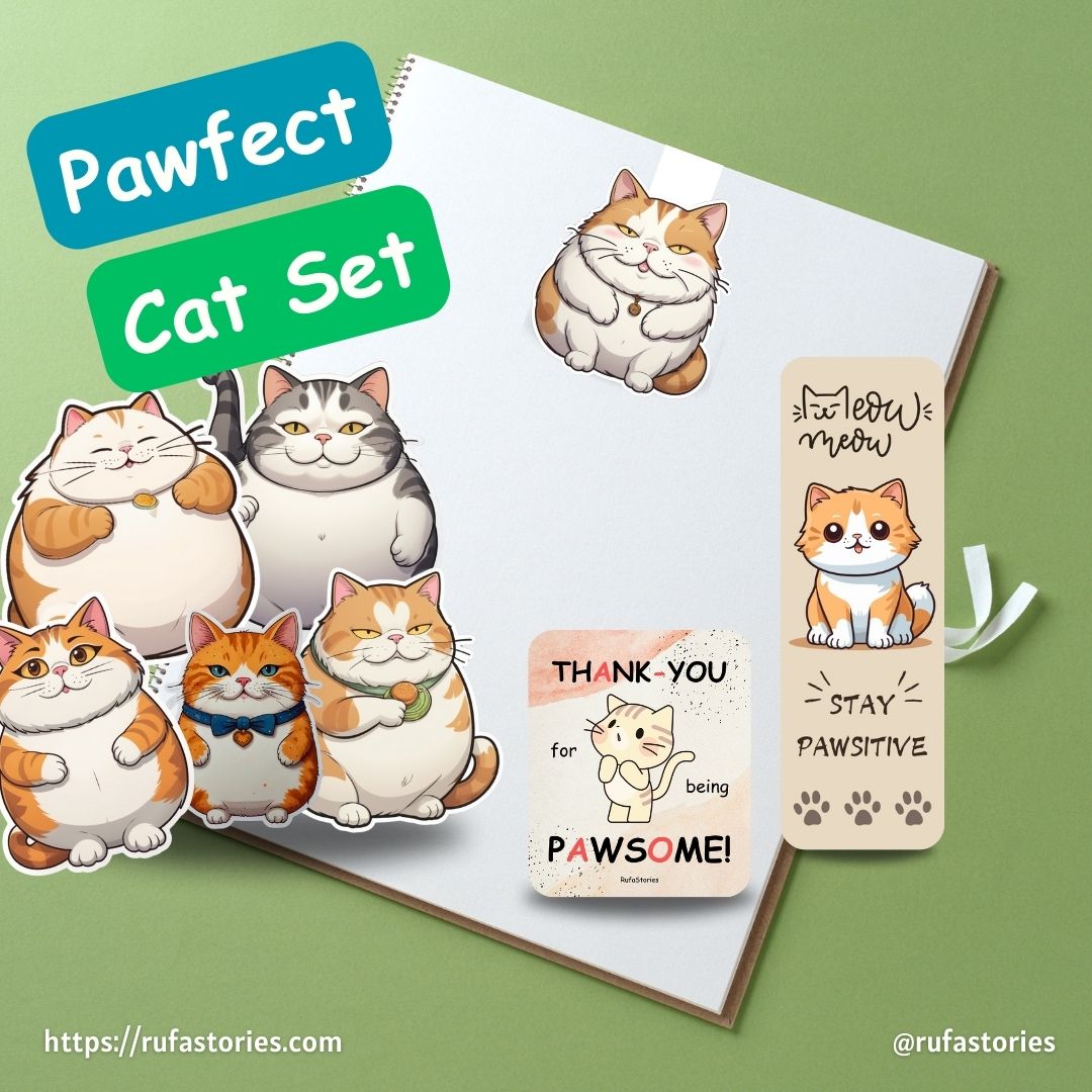 Creative Pack - Adorable Cat Stickers, Magnetic Bookmarks, and Magnetic Card