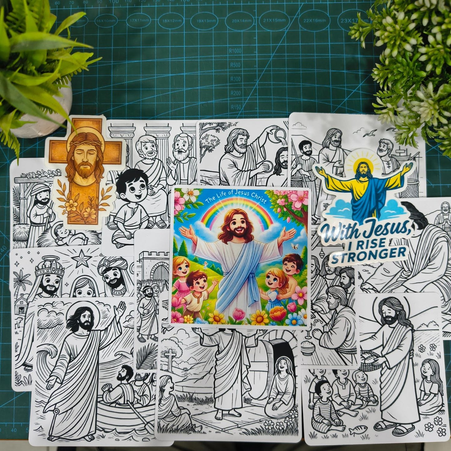 Color & Faith: Jesus Coloring Sheets + Stickers Set