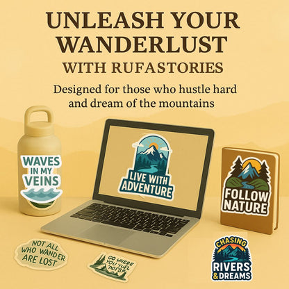 Wander & Work Sticker Set – Adventure-Inspired Motivation for Modern Dreamers