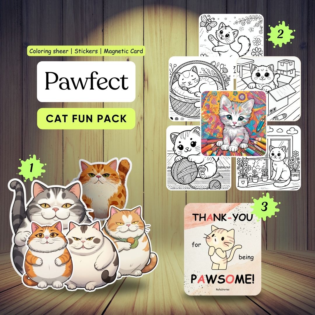 Purrfect Cat Fun Pack – Stickers, Coloring & Magnets Bundle