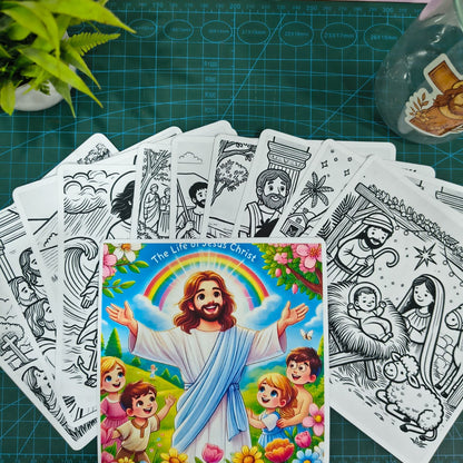 Color & Faith: Jesus Coloring Sheets + Stickers Set