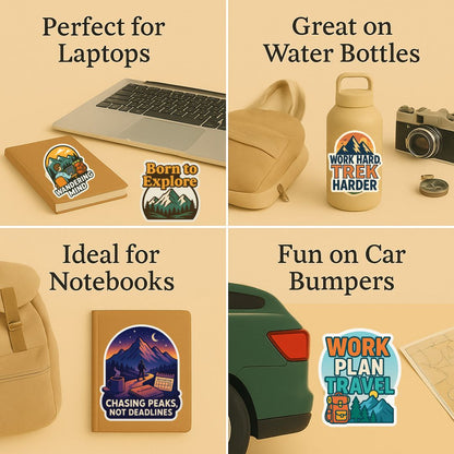 Wander & Work Sticker Set – Adventure-Inspired Motivation for Modern Dreamers