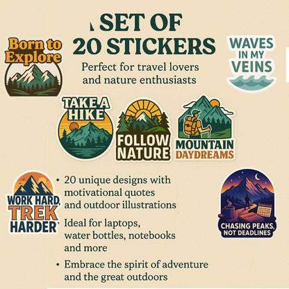 Wander & Work Sticker Set – Adventure-Inspired Motivation for Modern Dreamers