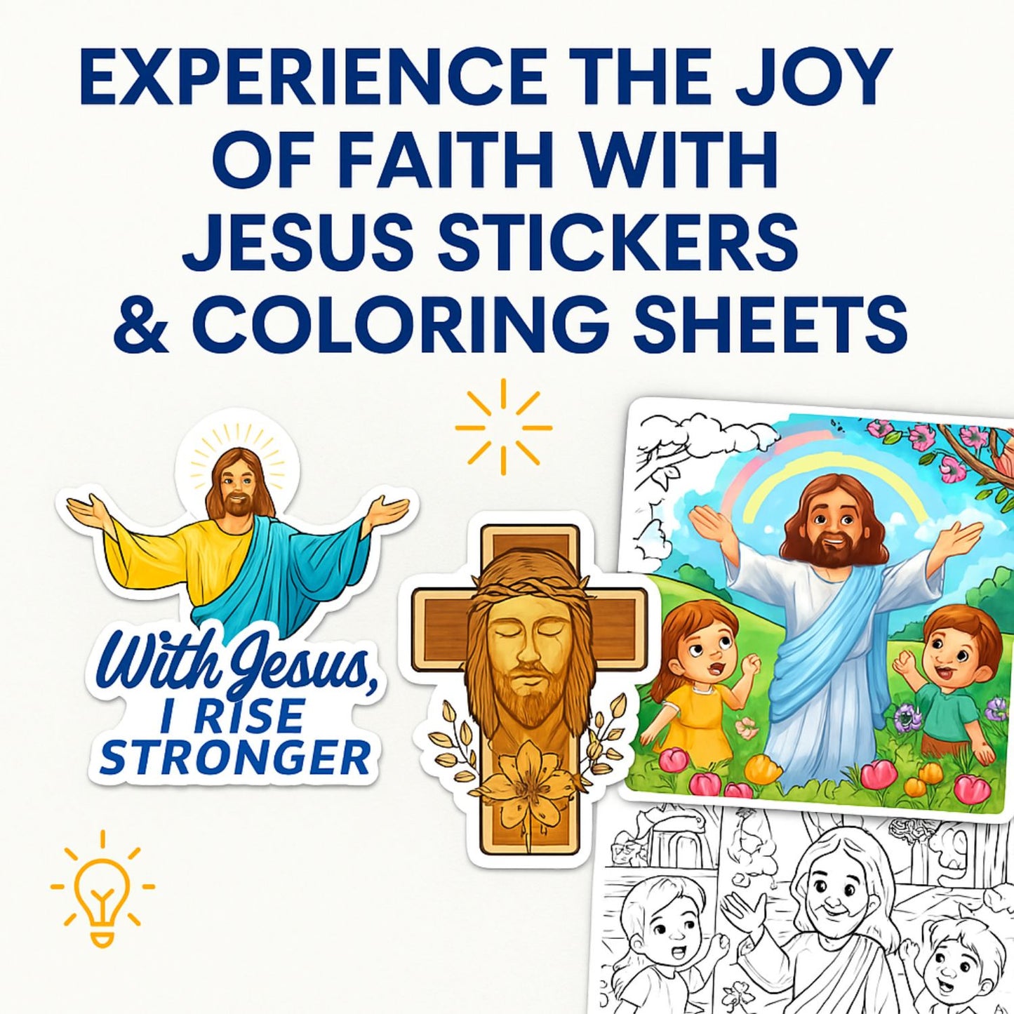 Color & Faith: Jesus Coloring Sheets + Stickers Set