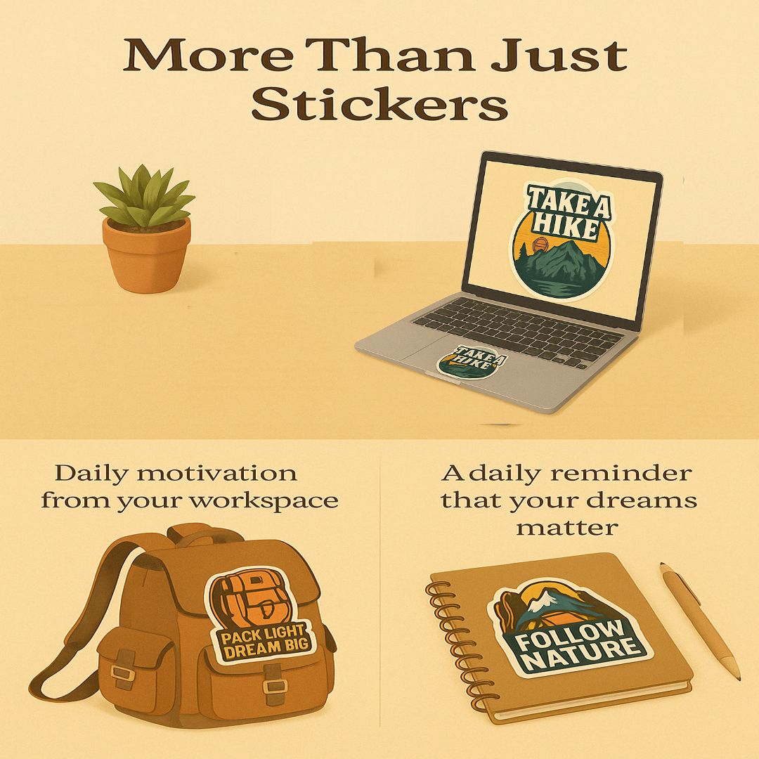 Wander & Work Sticker Set – Adventure-Inspired Motivation for Modern Dreamers