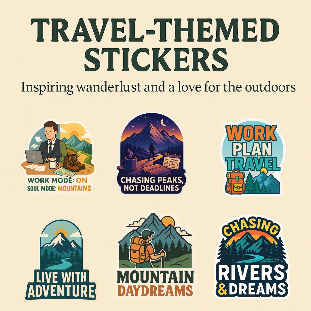 Wander & Work Sticker Set – Adventure-Inspired Motivation for Modern Dreamers