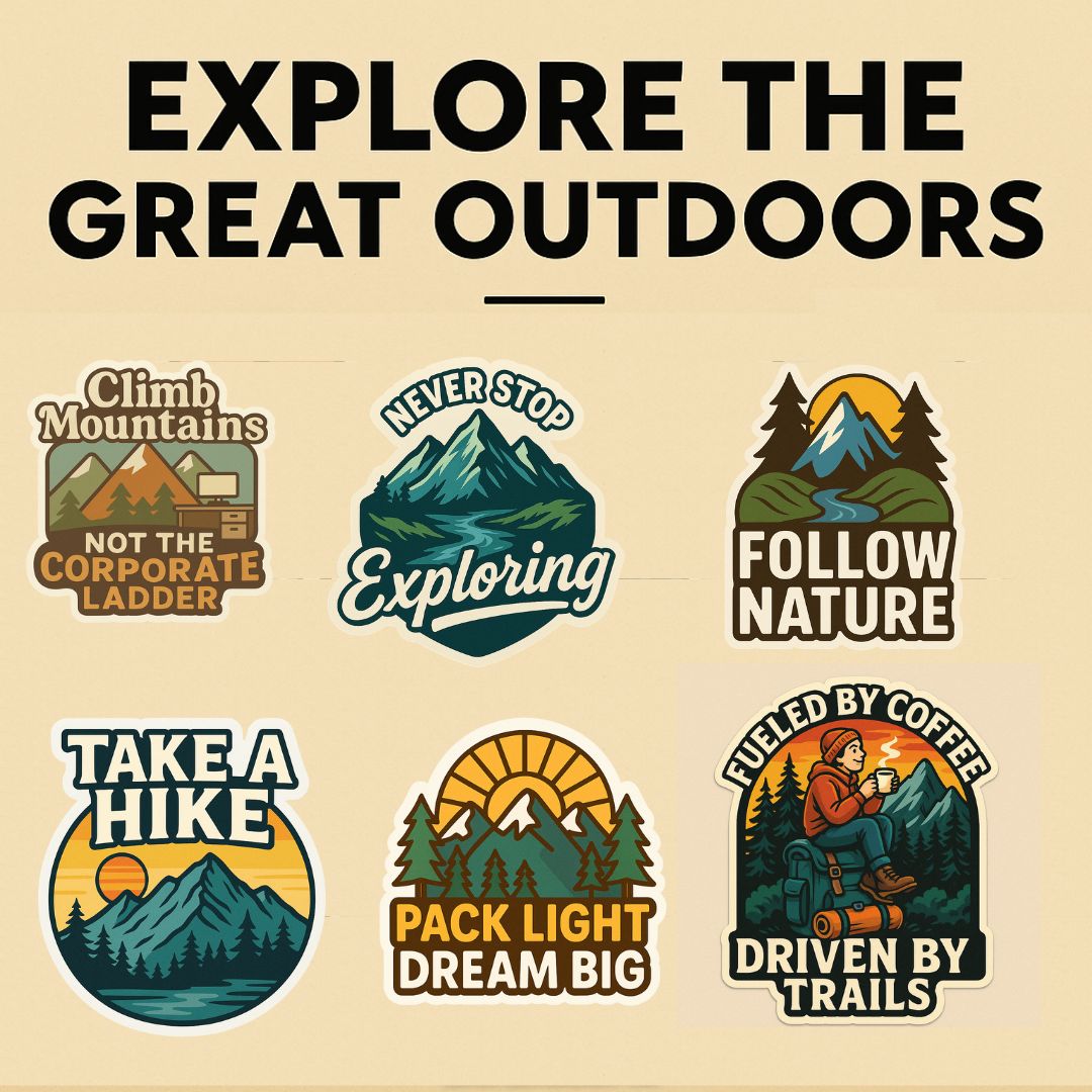 Wander & Work Sticker Set – Adventure-Inspired Motivation for Modern Dreamers