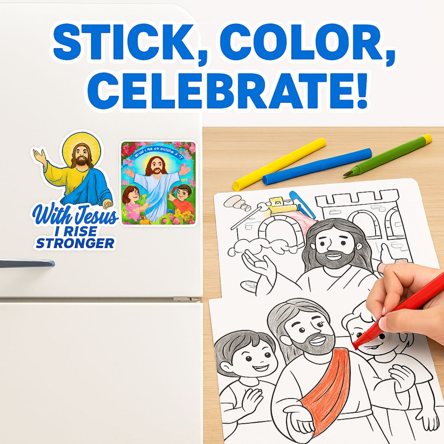 Color & Faith: Jesus Coloring Sheets + Stickers Set