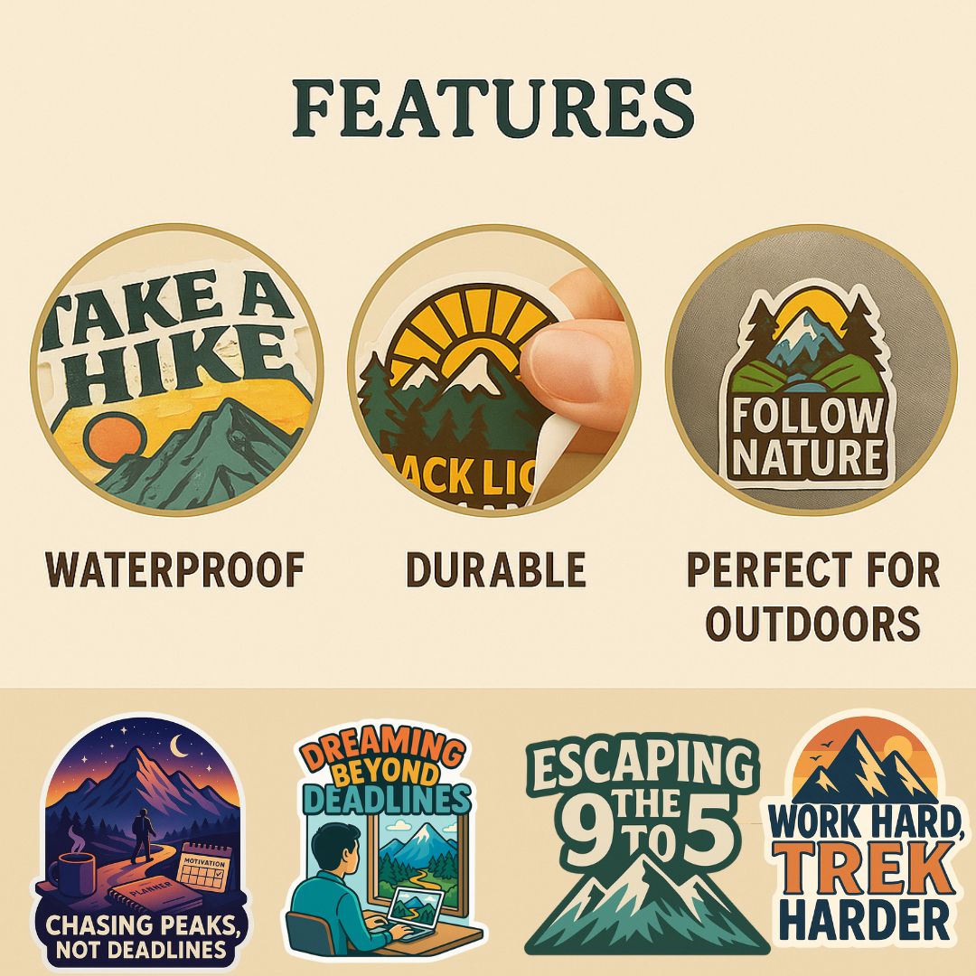 Wander & Work Sticker Set – Adventure-Inspired Motivation for Modern Dreamers