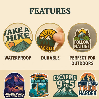 Wander & Work Sticker Set – Adventure-Inspired Motivation for Modern Dreamers