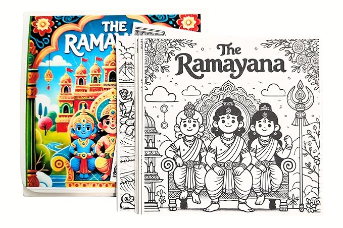 Ramayana Colouring Sheets for Kids | 11 Sheets to Color With Lord Rama Sticker & Magnetic Card