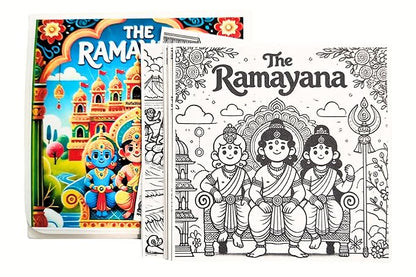 Ramayana Colouring Sheets for Kids | 11 Sheets to Color With Lord Rama Sticker & Magnetic Card
