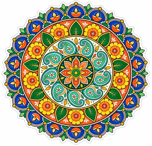 Rangoli Sticker for Floor Decoration, 15 x 15 cm Self Adhesive Waterproof Rangoli Sticker for Diwali Decoration, Pooja Room, Entrance & Home Decor, Peel and Stick Festive Rangoli