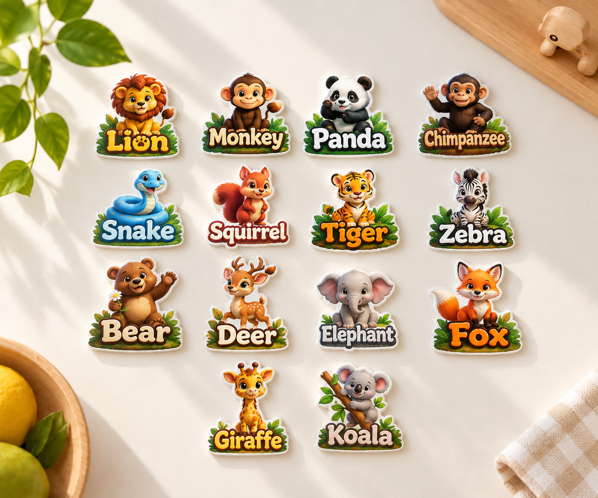 RufaStories Wild Animal Fridge Magnets for Kids – Set of 14 | Educational Animal Magnets for Toddlers