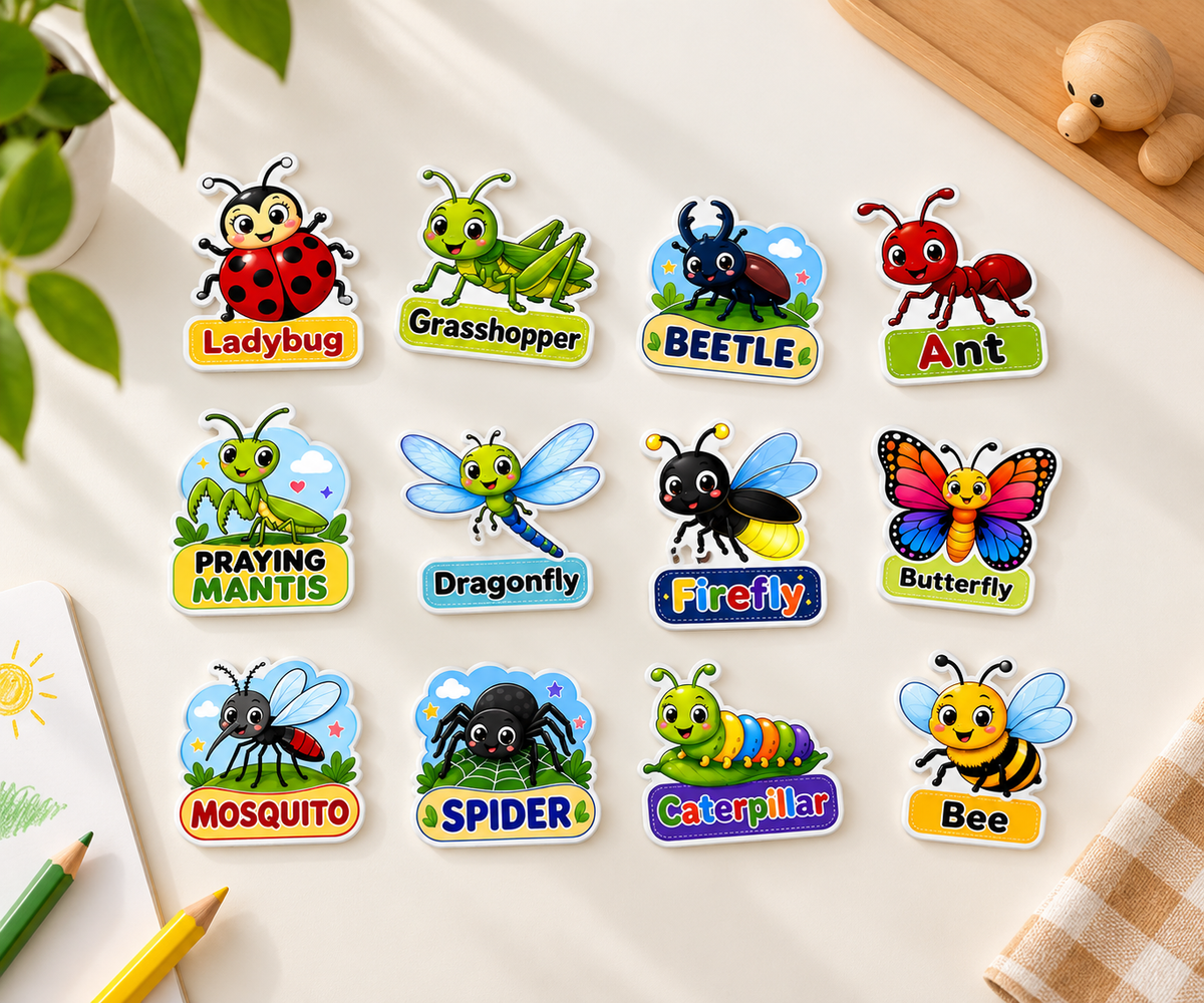 RufaStories Insect Fridge Magnets for Kids – Set of 12 | Educational Insect Magnets for Toddlers