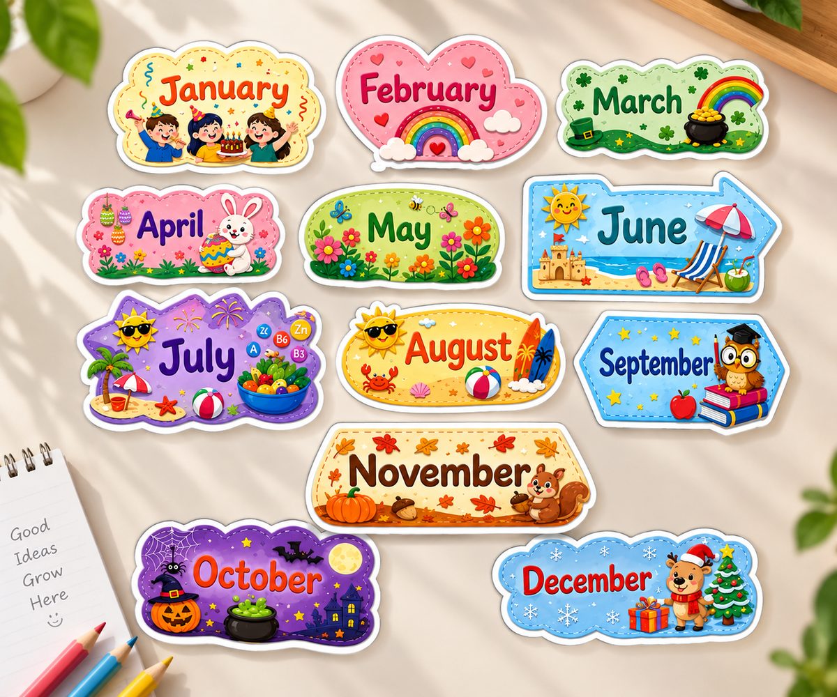 RufaStories Months Name Fridge Magnets for Kids – Set of 12 | Educational Calendar Learning Magnets