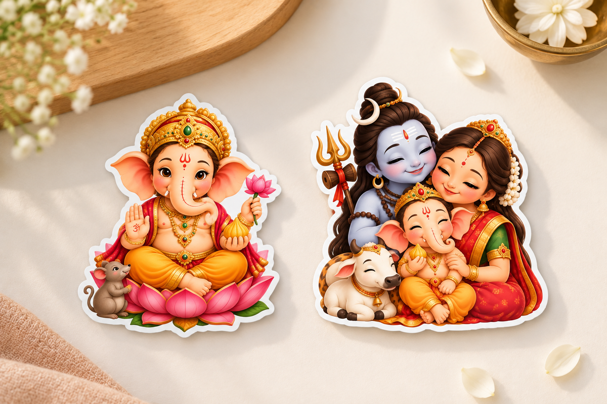 RufaStories Shiv Ji & Ganesh Ji Stickers – Pack of 2 | 7×7 Inch Waterproof God Stickers