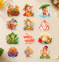 RufaStories Ganesh Chaturthi Stickers – Pack of 12 | 3×3 Inch Ganpati Bappa Festive Stickers