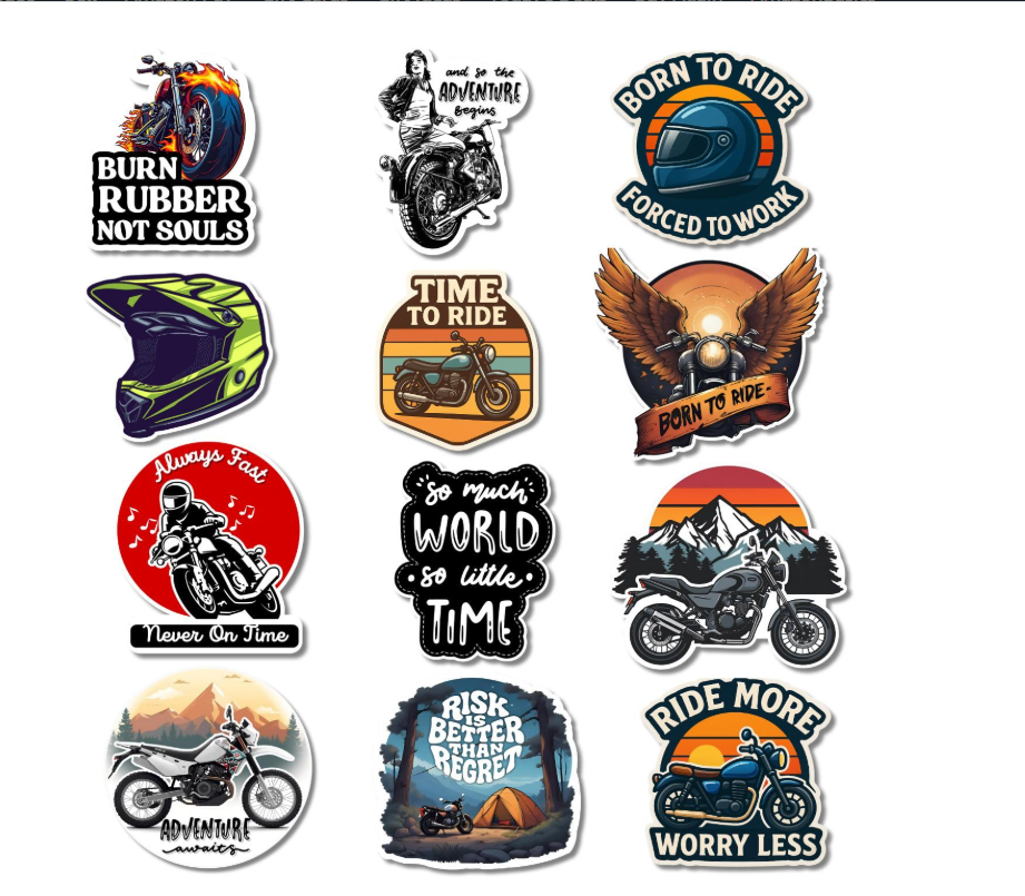 Biker Fridge Magnets – Set of 12 Motorcycle & Adventure Quote Magnets for Riders, Waterproof & Scratch Resistant, 0.5mm Strong Magnetic Backing