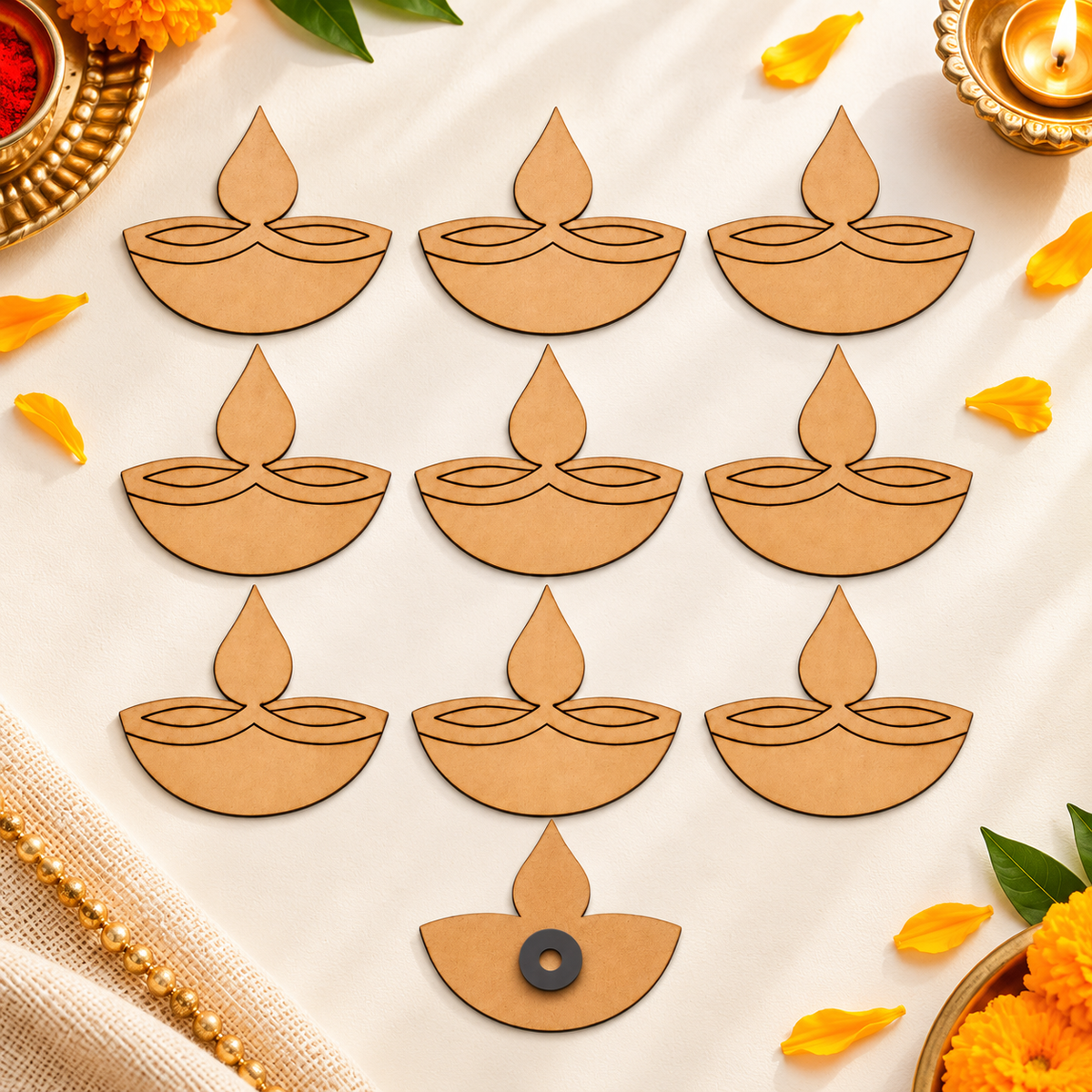 RufaStories MDF Diya Magnets for Diwali DIY Painting & Crafts, 10 Pcs, 3 Inch