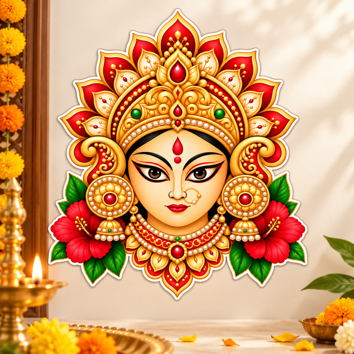 RufaStories Durga Maa Large Sticker for Wall & Pooja Room, 7 x 6 Inch | Self Adhesive Durga Mata Face Sticker for Mandir, Door, Home & Temple Decoration | Navratri, Durga Puja & Festive Decor, Pack of 1