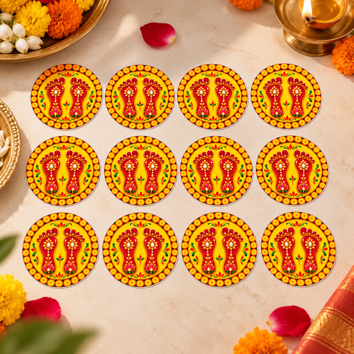 Laxmi Charan Paduka Stickers for Diwali