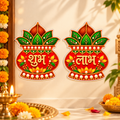 RufaStories Shubh Labh Kalash Stickers for Diwali Decoration, Set of 2, 6.5 x 5 Inch | Self Adhesive Shubh Labh Stickers for Main Door, Entrance, Wall, Mandir & Pooja Room | Lakshmi Puja & Festive Home Decor