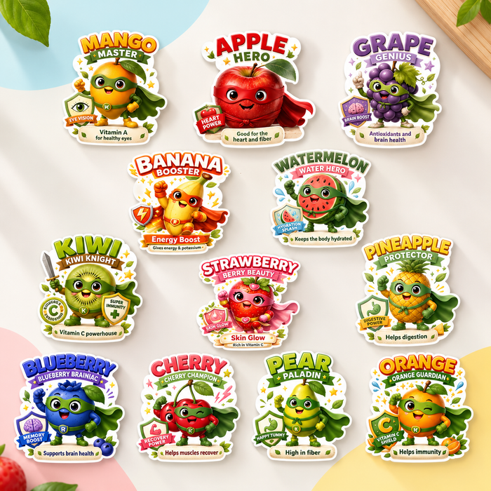 RufaStories Super Fruit Fridge Magnets for Kids – Set of 11