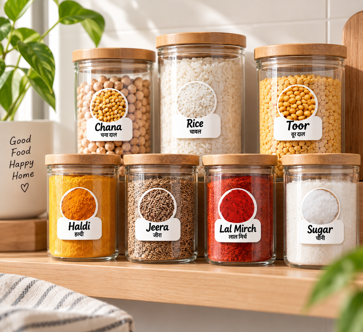 RufaStories Kitchen Label Stickers – Set of 40 | Hindi & English Waterproof Jar Labels
