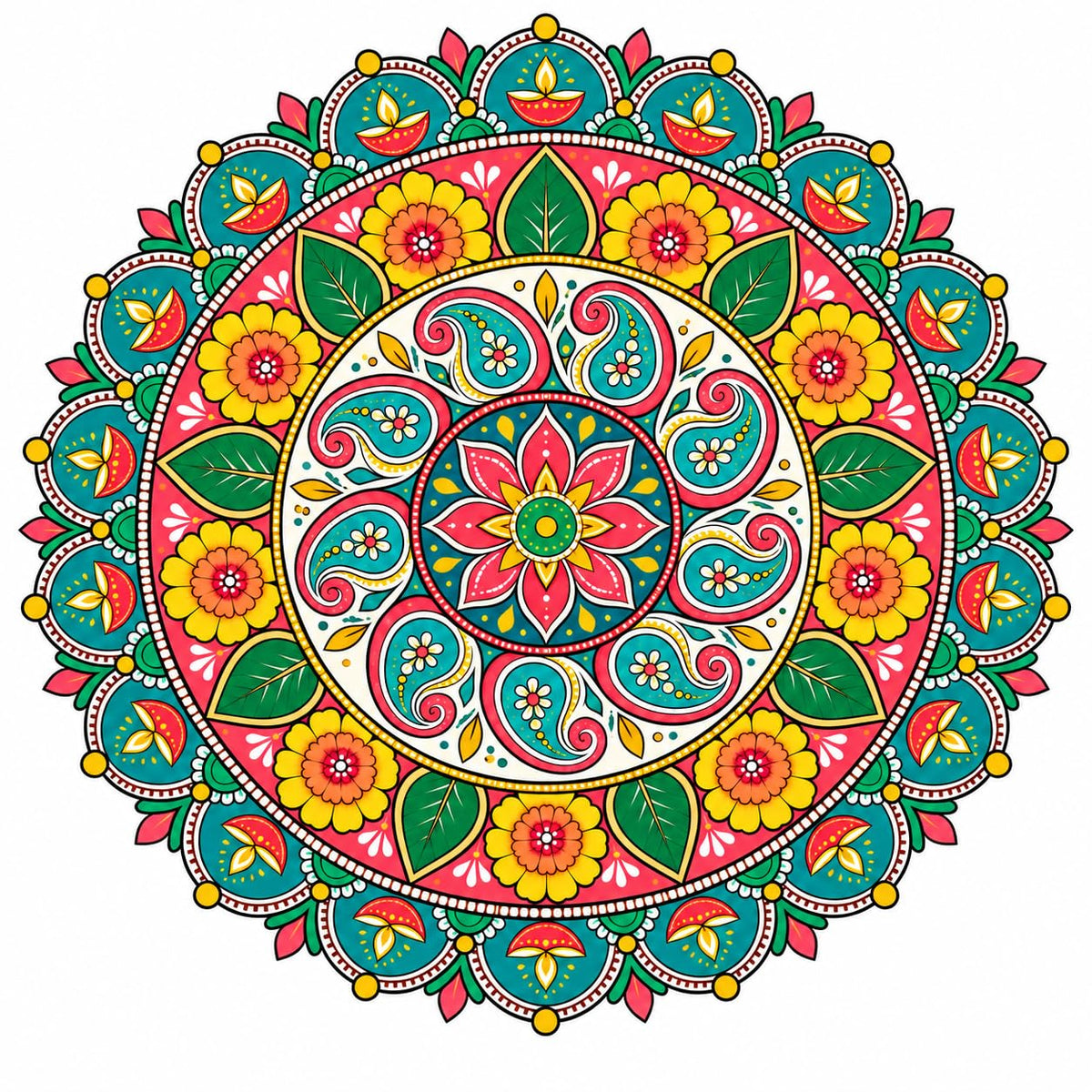 Rangoli Sticker for Floor Decoration, 15 x 15 cm Self Adhesive Waterproof Rangoli Sticker for Diwali Decoration, Pooja Room, Entrance & Home Decor, Peel and Stick Festive Rangoli