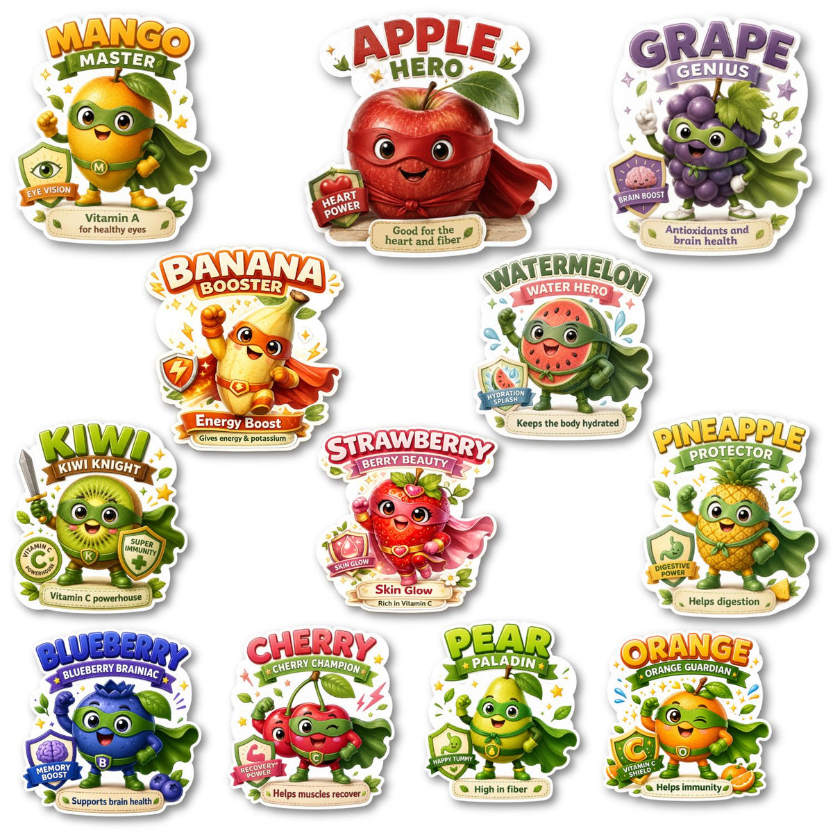 RufaStories Super Fruit Fridge Magnets for Kids – Set of 11 | Fun Educational Learning Magnets
