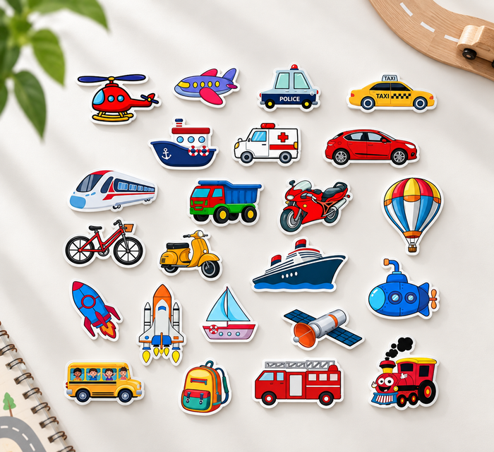 RufaStories Vehicle Fridge Magnets for Kids – Set of 23