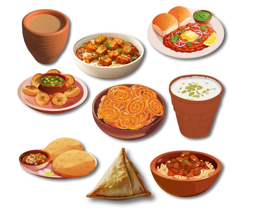 RufaStories North Indian Food Fridge Magnets – Set of 9 | Indian Food Learning Magnets for Kids