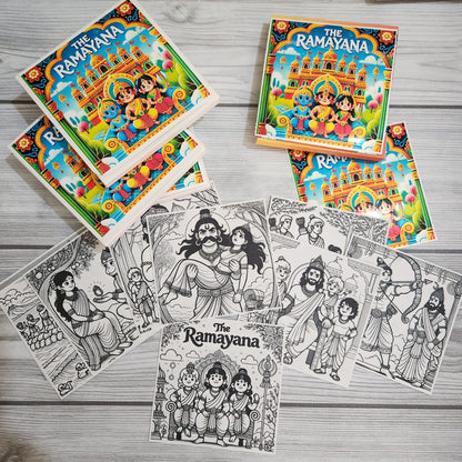 Ramayana Colouring Sheets for Kids | 11 Sheets to Color With Lord Rama Sticker & Magnetic Card