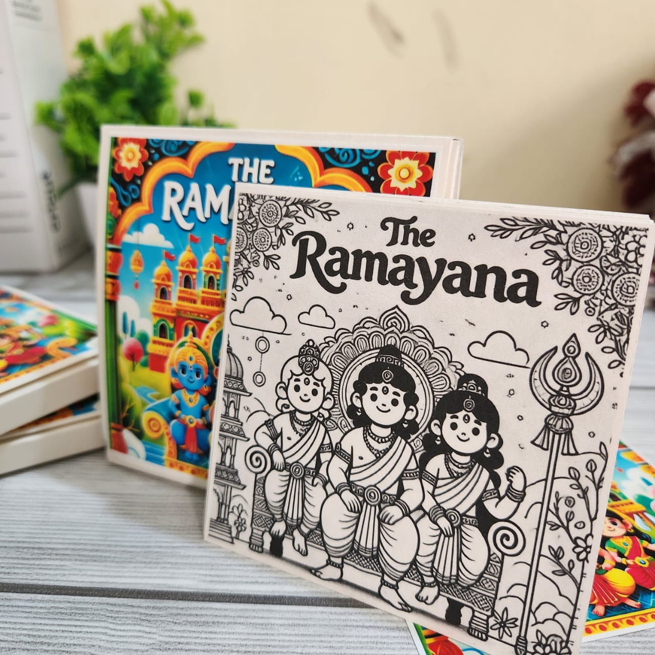 Ramayana Colouring Sheets for Kids | 11 Sheets to Color With Lord Rama Sticker & Magnetic Card