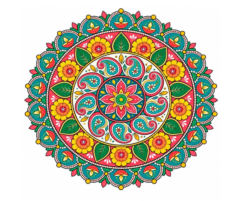 RufaStories Rangoli Floor Sticker – 20 × 20 cm Waterproof Self-Adhesive Peel & Stick Rangoli for Diwali, Pooja Room, Mandir, Entrance & Festive Home Decoration