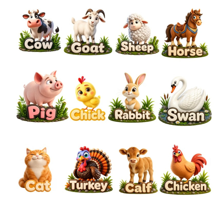 RufaStories Farm Animal Names Fridge Magnets for Kids – Set of 12 | Educational Learning Magnets for Toddlers