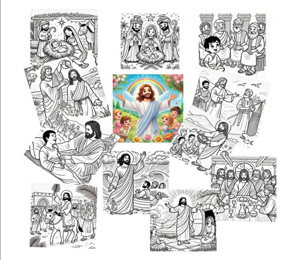 RufaStories Jesus Coloring Sheets for Kids – 11 Story Pages with Crayons | Creative Activity Set