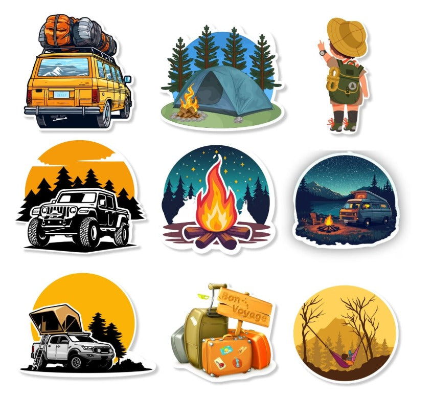 RufaStories Camping & Travel Fridge Magnets – Set of 9 | Adventure & Road Trip Magnets
